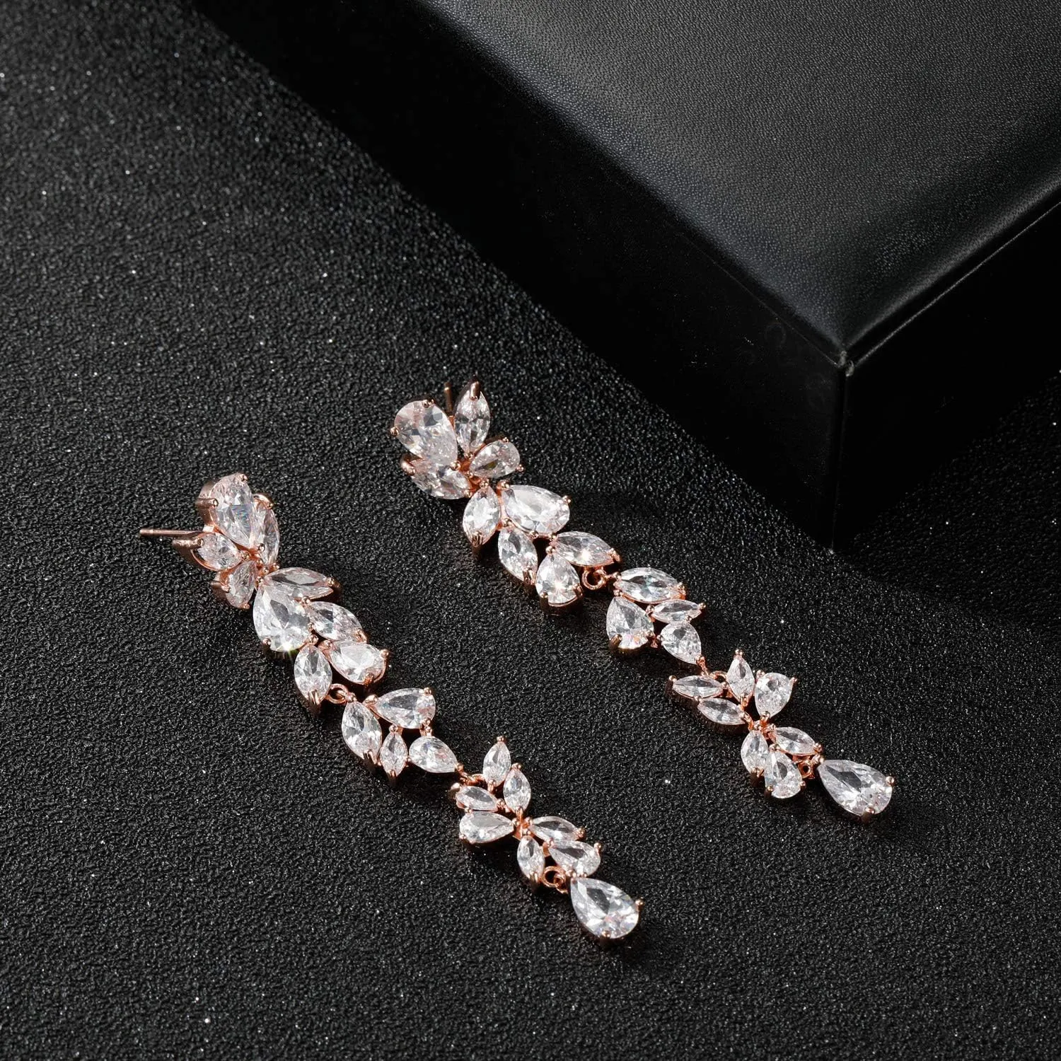 SWEETV Cubic Zirconia Bridal Earrings for Women Brides, Crystal Chandelier Wedding Drop Earrings for Prom or Pageant