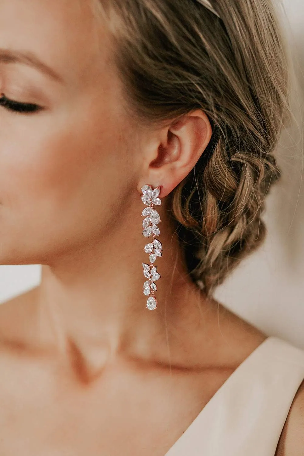 SWEETV Cubic Zirconia Bridal Earrings for Women Brides, Crystal Chandelier Wedding Drop Earrings for Prom or Pageant