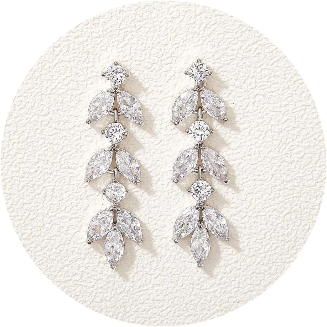 SWEETV Cubic Zirconia Wedding Earrings for Brides Bridesmaids, Elegant Marquise Bridal Dangling Earrings, Crystal Drop earrings for Women Jewelry Gifts