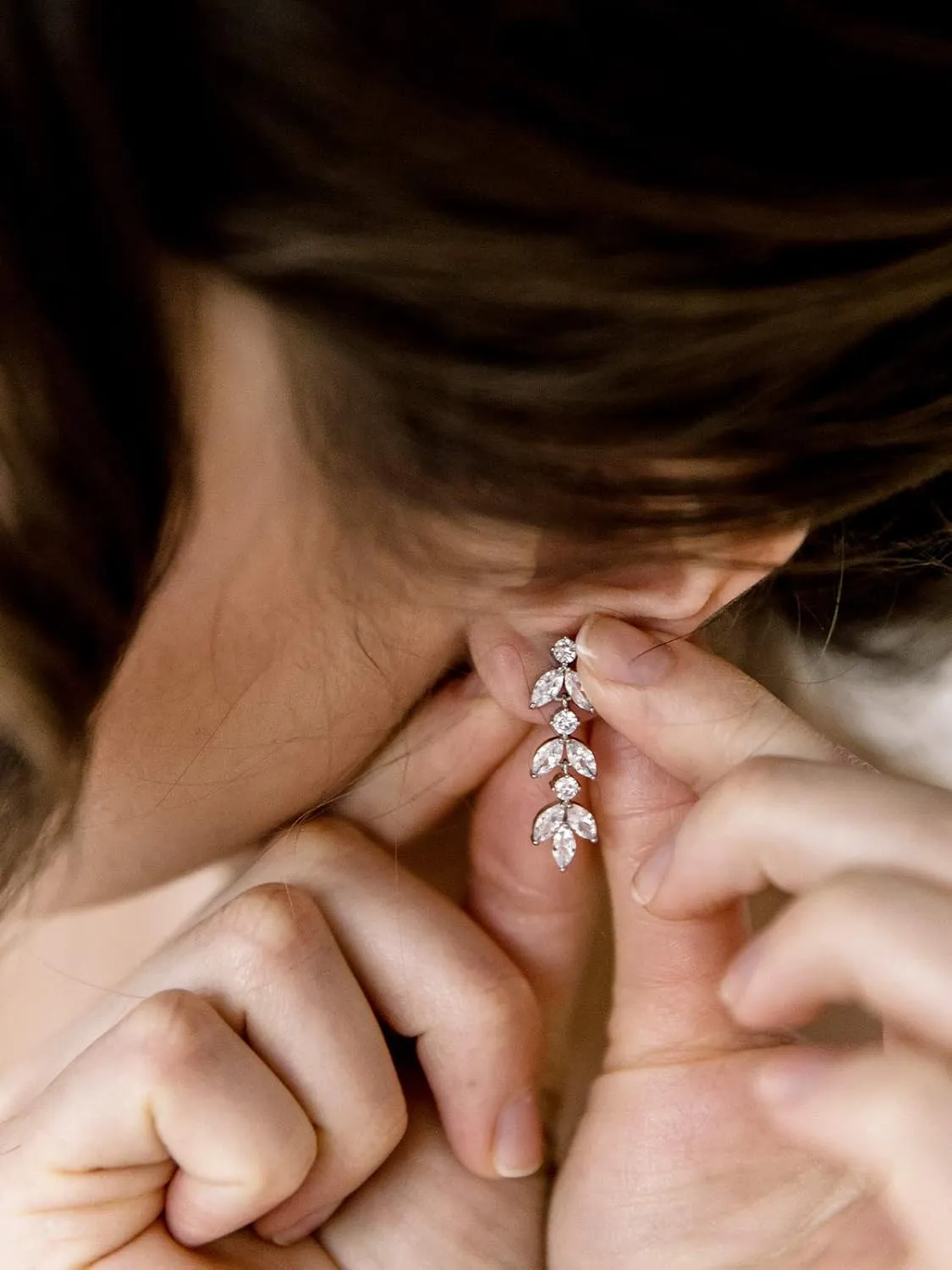 SWEETV Cubic Zirconia Wedding Earrings for Brides Bridesmaids, Elegant Marquise Bridal Dangling Earrings, Crystal Drop earrings for Women Jewelry Gifts