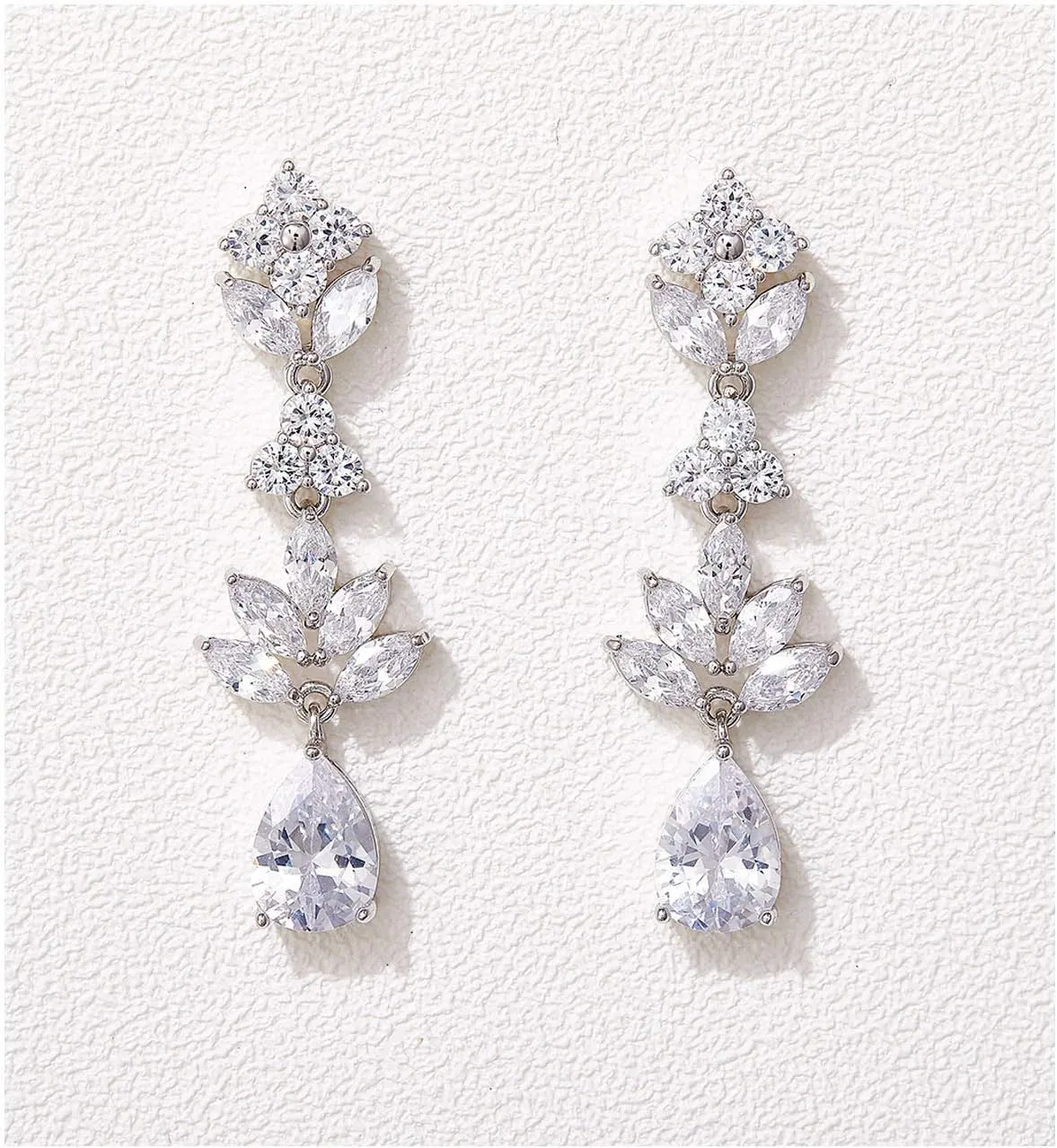SWEETV Teardrop Wedding Earrings for Brides Birdesmaid, Crystal Cubic Zirconia Bridal Drop Earrings for Women Prom