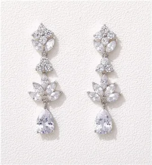 SWEETV Teardrop Wedding Earrings for Brides Birdesmaid, Crystal Cubic Zirconia Bridal Drop Earrings for Women Prom