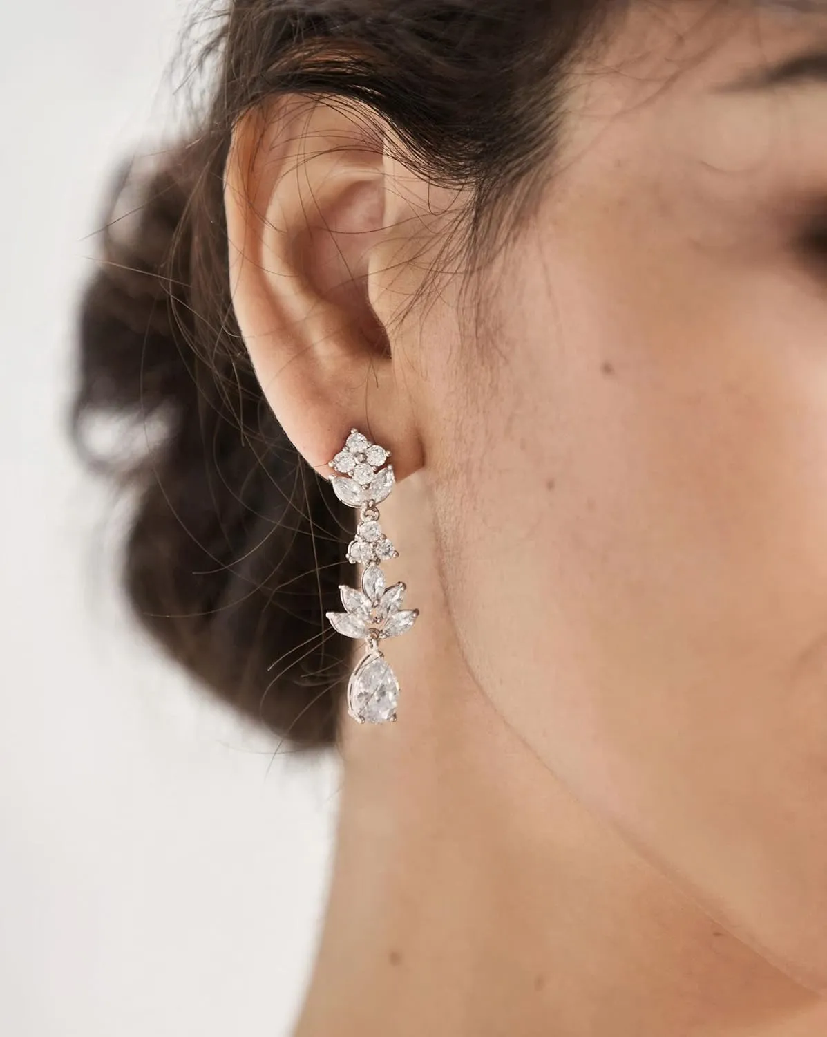 SWEETV Teardrop Wedding Earrings for Brides Birdesmaid, Crystal Cubic Zirconia Bridal Drop Earrings for Women Prom