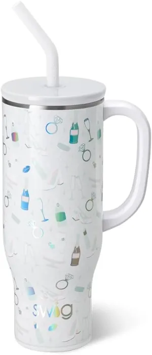 Swig Life 30oz Mega Mug, 30 oz Tumbler with Handle and Straw, Cup Holder Friendly, Dishwasher Safe, Extra Large Insulated Tumbler, Stainless Steel Water Bottle (Bride to Be)