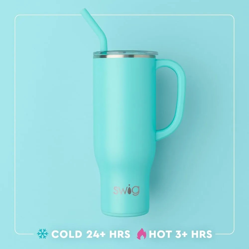 Swig Life 30oz Mega Mug, 30 oz Tumbler with Handle and Straw, Cup Holder Friendly, Dishwasher Safe, Extra Large Insulated Tumbler, Stainless Steel Water Bottle (Holly Jolly)