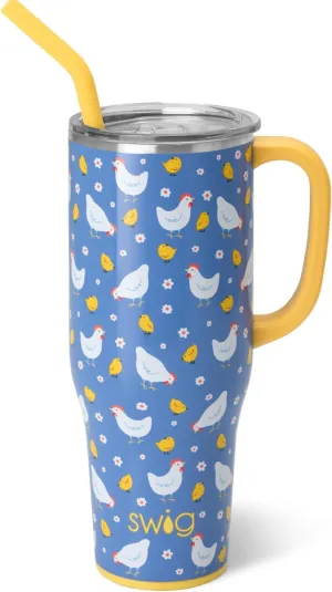 Swig Life 40oz Mega Mug, 40 oz Tumbler with Handle and Straw, Cup Holder Friendly, Dishwasher Safe, Extra Large Insulated Tumbler, Stainless Steel (Chicks Dig It)