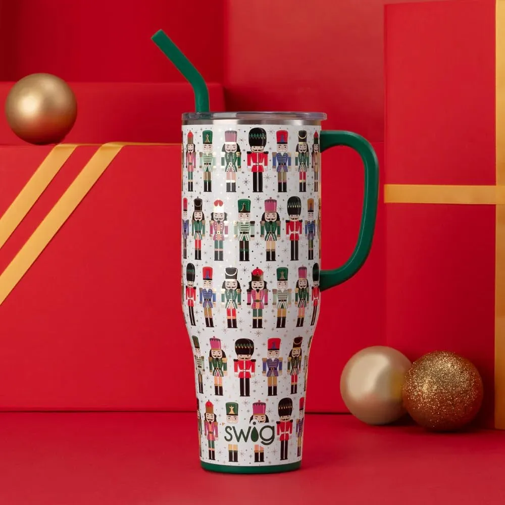 Swig Life 40oz Mega Mug, 40 oz Tumbler with Handle and Straw, Cup Holder Friendly, Dishwasher Safe, Extra Large Insulated Tumbler, Stainless Steel (Classic Nutcracker)