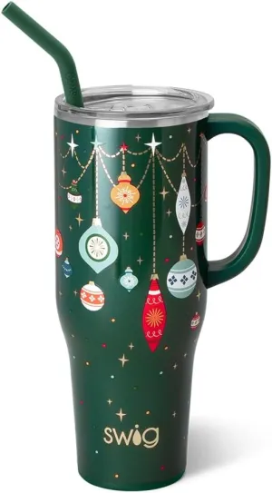 Swig Life 40oz Mega Mug, 40 oz Tumbler with Handle and Straw, Cup Holder Friendly, Dishwasher Safe, Extra Large Insulated Tumbler, Stainless Steel (Deck The Halls)