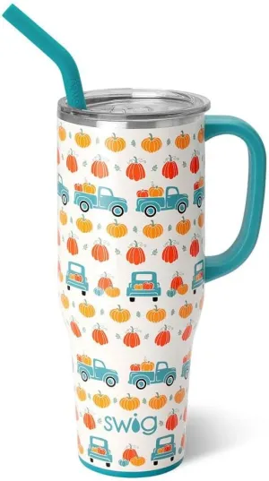 Swig Life 40oz Mega Mug, 40 oz Tumbler with Handle and Straw, Cup Holder Friendly, Dishwasher Safe, Extra Large Insulated Tumbler, Stainless Steel (Pumpkin Patch)