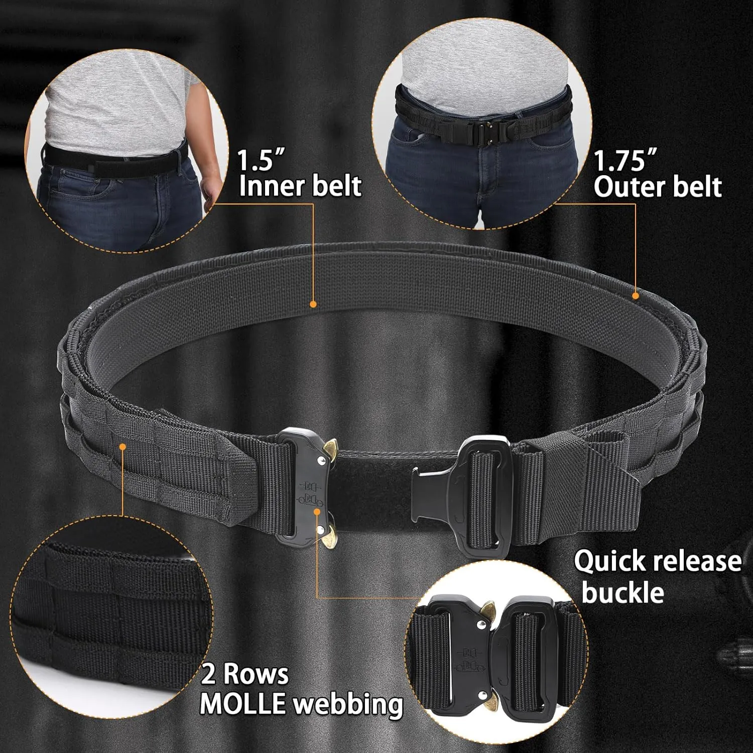 Tactical Battle Belt - Heavy Duty With Hanger MOLLE 1.75'' Outer With Inner Belt