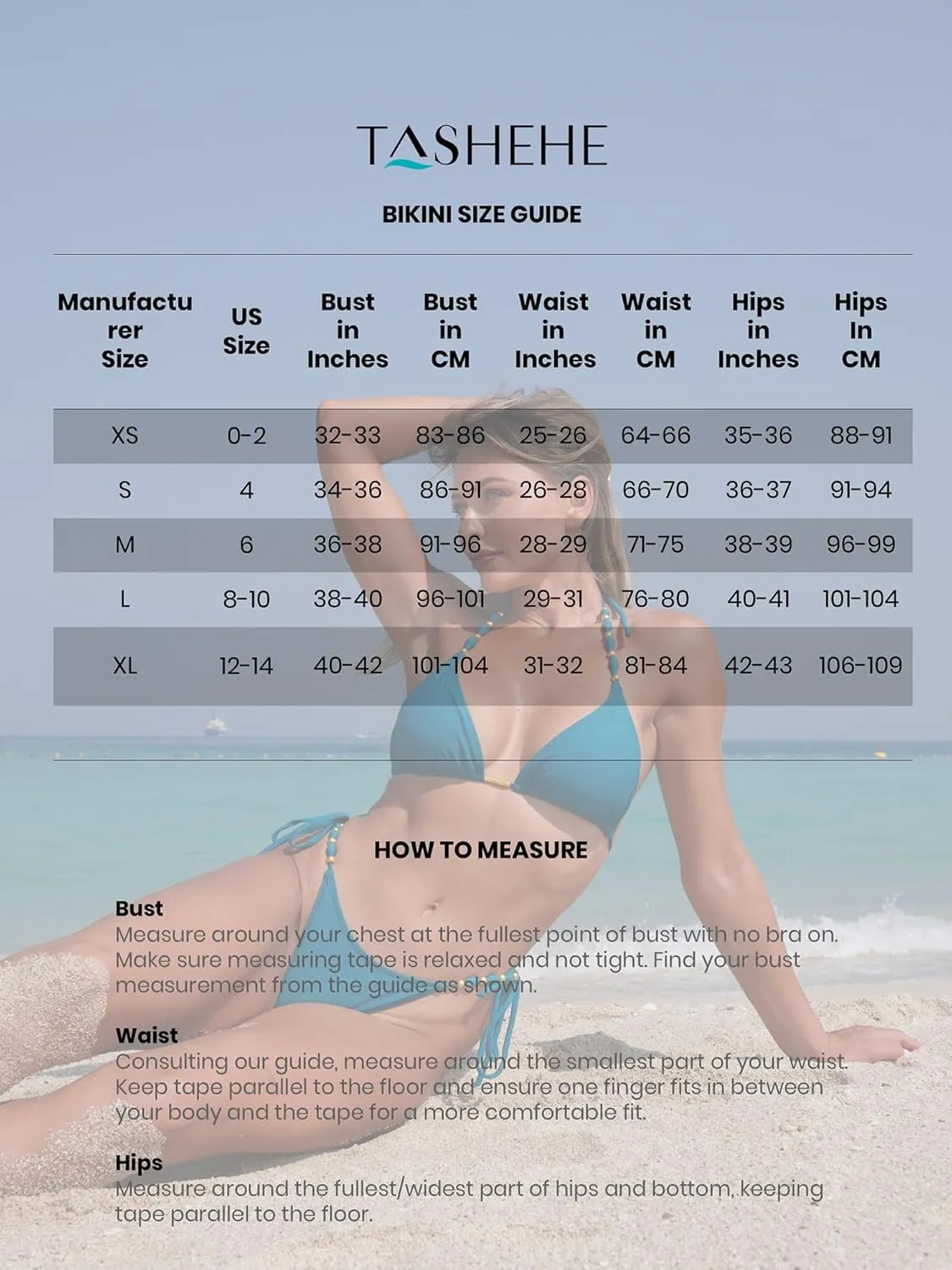 TASHEHE Women's Bikini Set High Cut Triangle Sexy Tie Swimsuit Two Piece Beads Shoulder Straps Bathing Suit