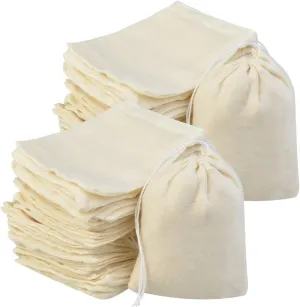 Tayfremn 200Pcs Cotton Drawstring Bags, Reusable Muslin Bag Natural Cotton Bags with Drawstring Produce Bag Bulk Gift Jewelry Pouch for Party Wedding Home Storage, Natural Color (4 x 3 Inches)