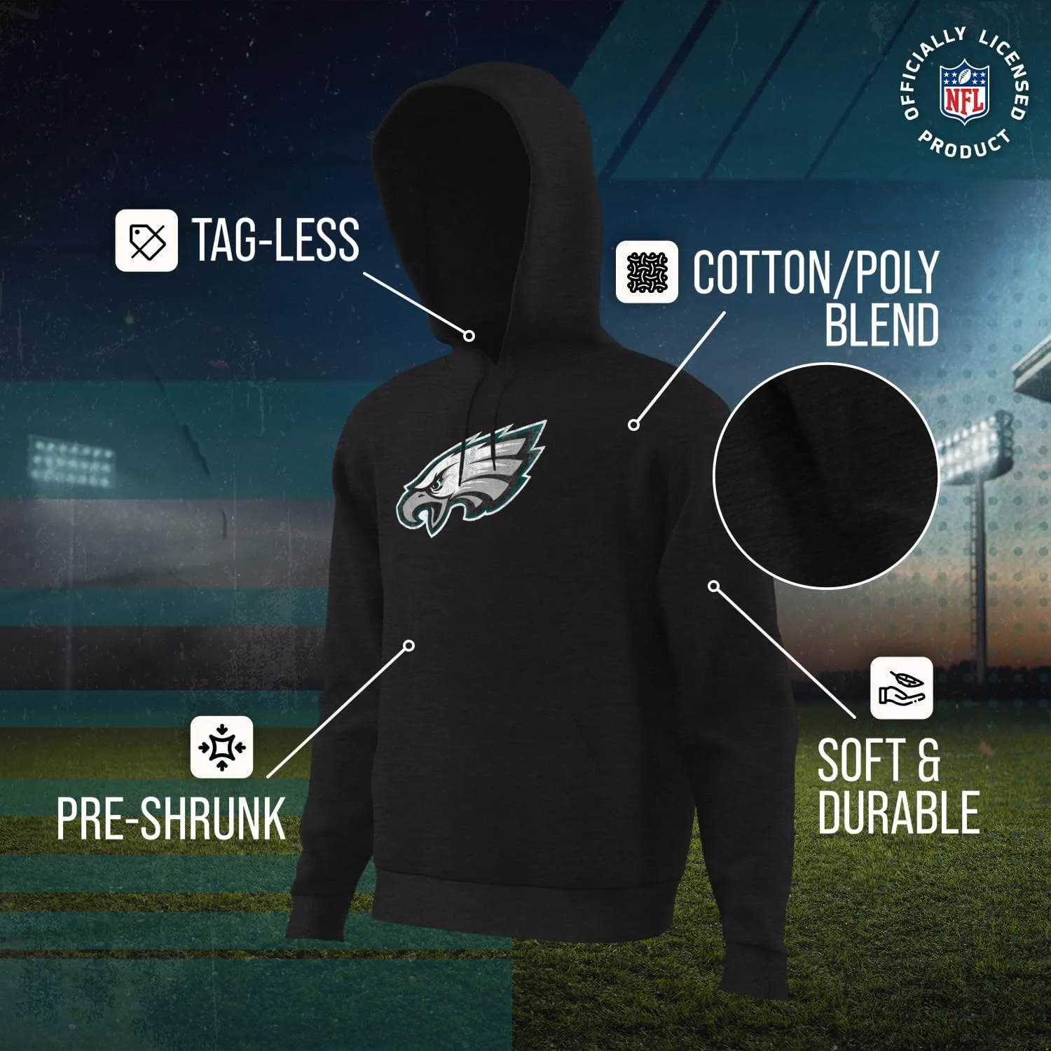 Team Fan Apparel NFL Adult Unisex Modern Throwback Ultra Soft Fleece Hooded Sweatshirt, Heathered Football Hoodie