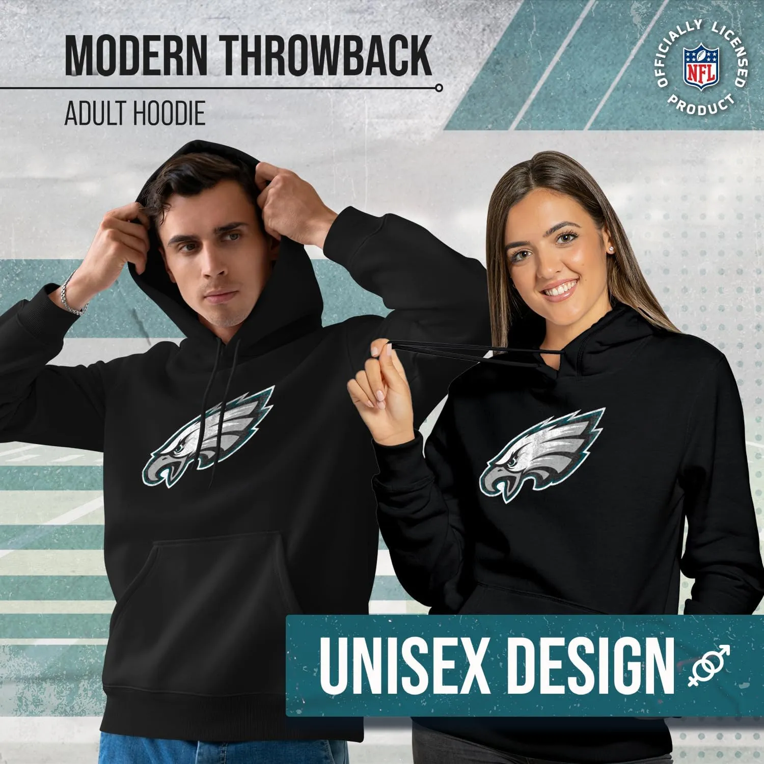 Team Fan Apparel NFL Adult Unisex Modern Throwback Ultra Soft Fleece Hooded Sweatshirt, Heathered Football Hoodie