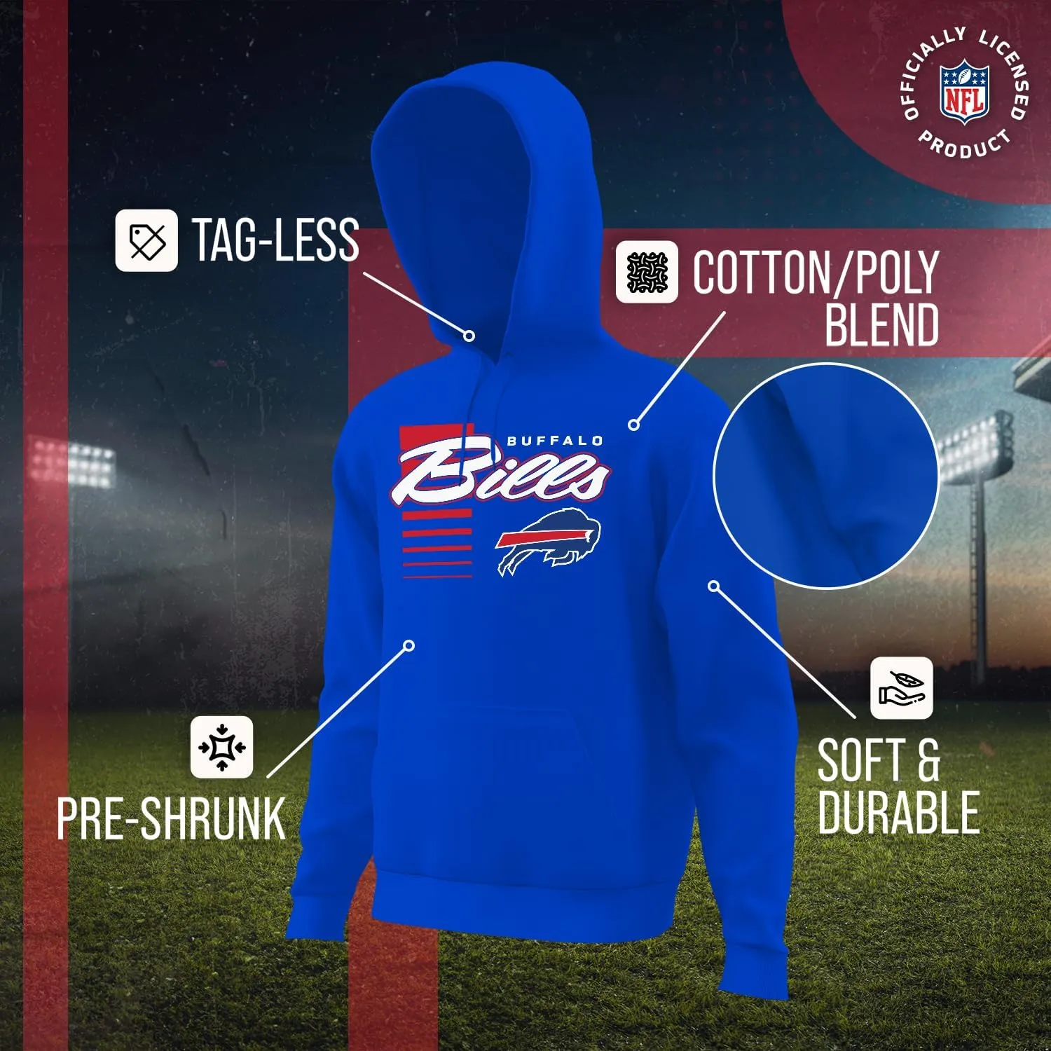 Team Fan Apparel NFL Adult Unisex Retro Script Ultra Soft Fleece Hooded Sweatshirt, Officially Licensed Football Performance