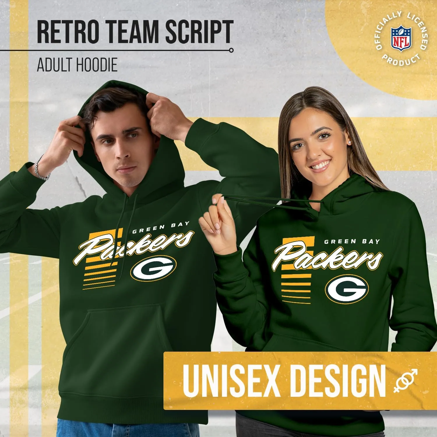 Team Fan Apparel NFL Adult Unisex Retro Script Ultra Soft Fleece Hooded Sweatshirt, Officially Licensed Football Performance