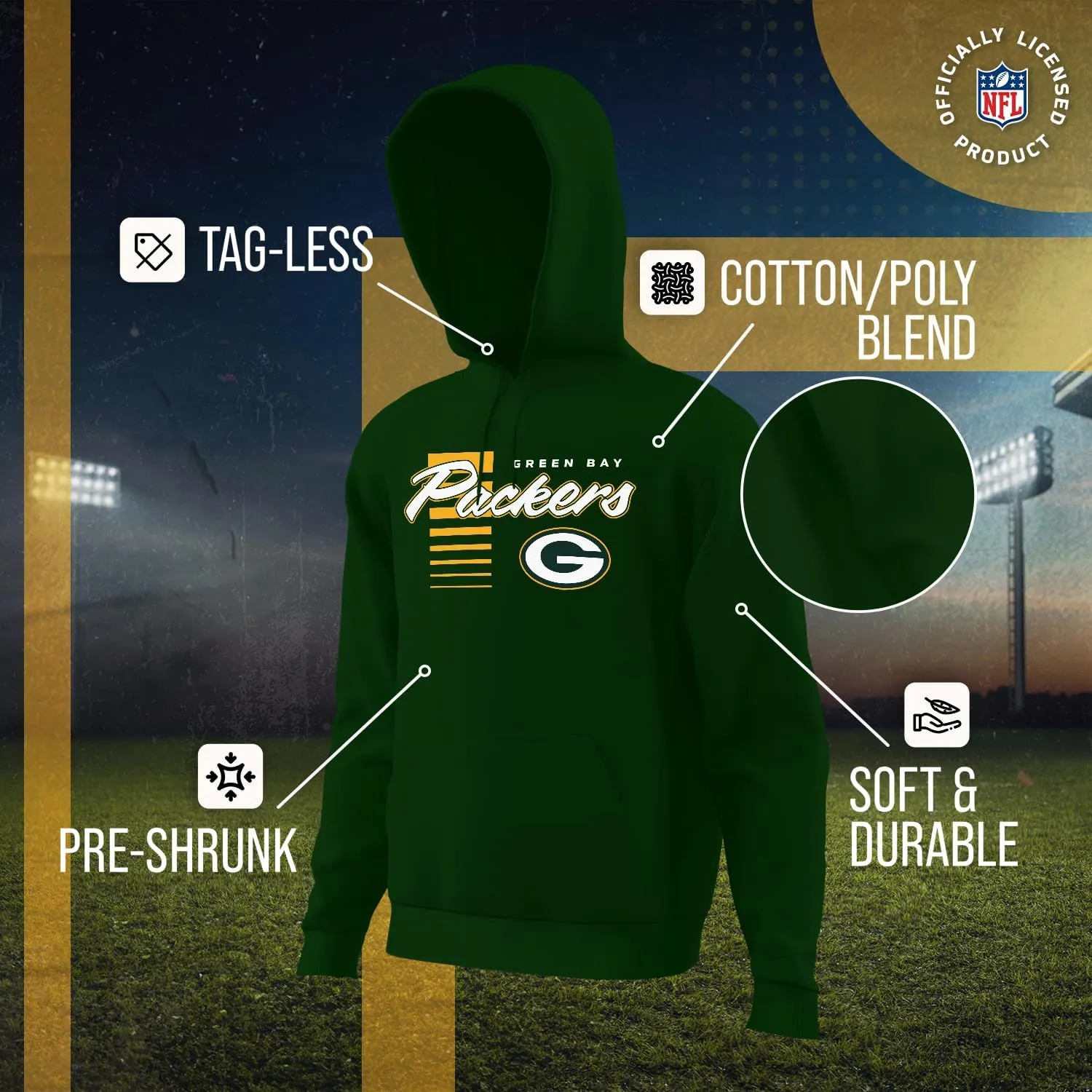 Team Fan Apparel NFL Adult Unisex Retro Script Ultra Soft Fleece Hooded Sweatshirt, Officially Licensed Football Performance