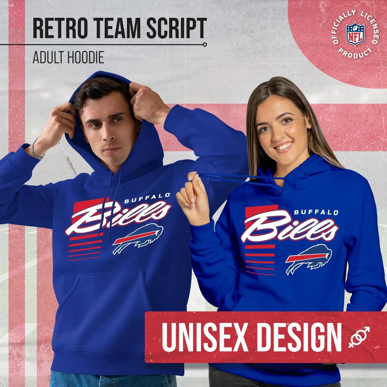 Team Fan Apparel NFL Adult Unisex Retro Script Ultra Soft Fleece Hooded Sweatshirt, Officially Licensed Football Performance