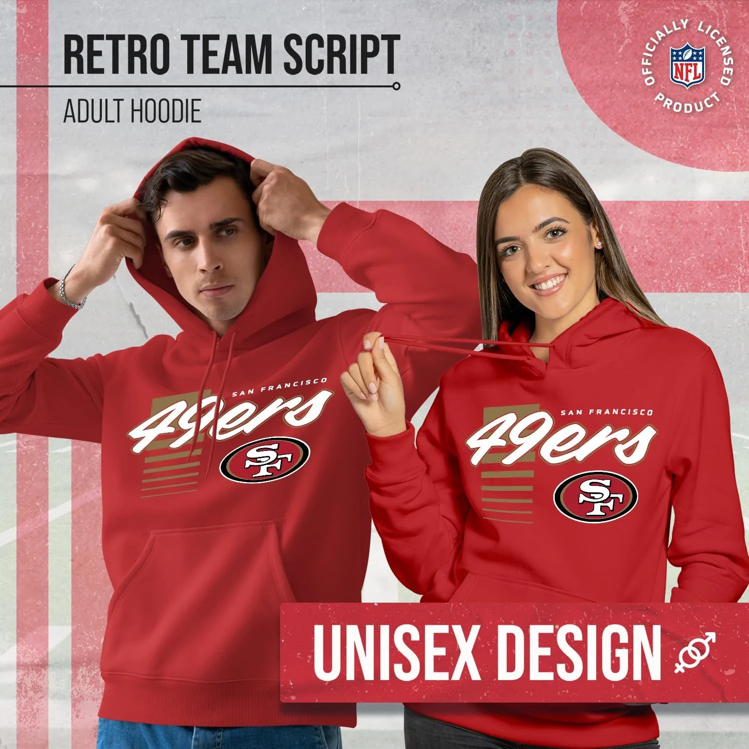 Team Fan Apparel NFL Adult Unisex Retro Script Ultra Soft Fleece Hooded Sweatshirt, Officially Licensed Football Performance