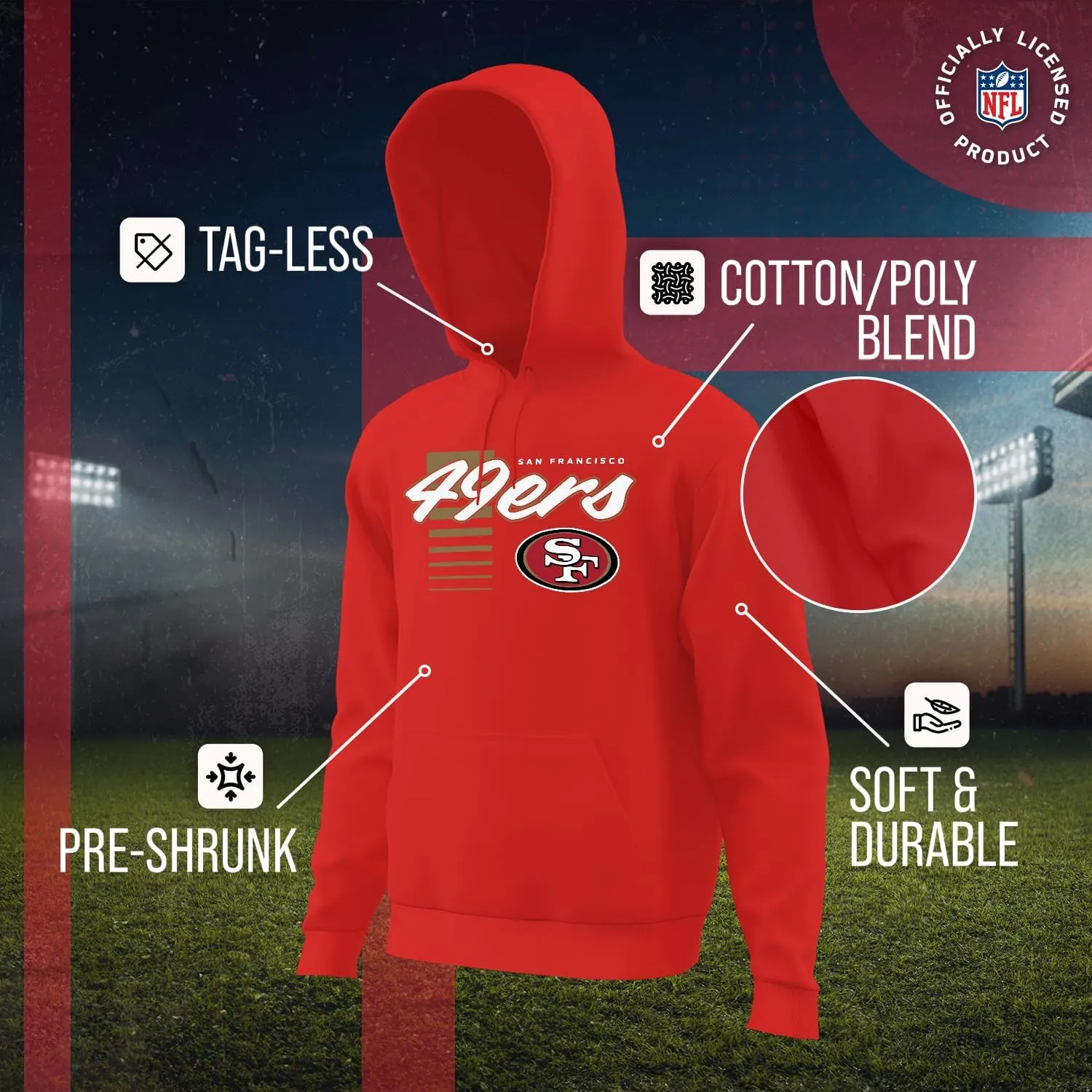 Team Fan Apparel NFL Adult Unisex Retro Script Ultra Soft Fleece Hooded Sweatshirt, Officially Licensed Football Performance