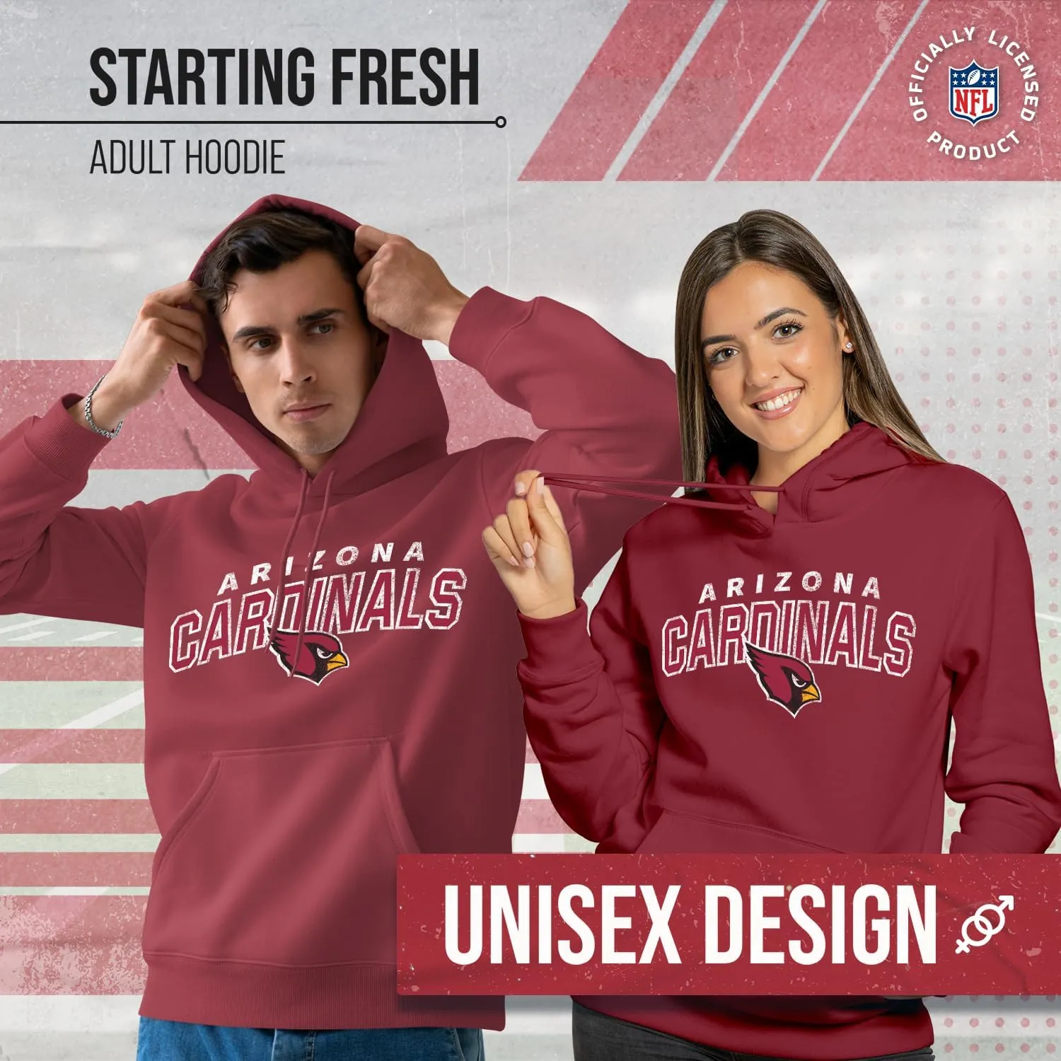 Team Fan Apparel NFL Adult Unisex Starting Fresh Ultra Soft Fleece Hooded Sweatshirt, Heathered Football Hoodie