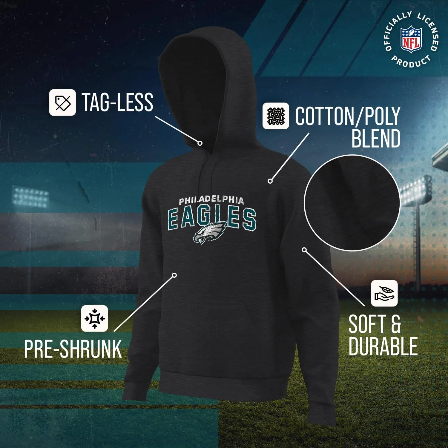 Team Fan Apparel NFL Adult Unisex Starting Fresh Ultra Soft Fleece Hooded Sweatshirt, Heathered Football Hoodie