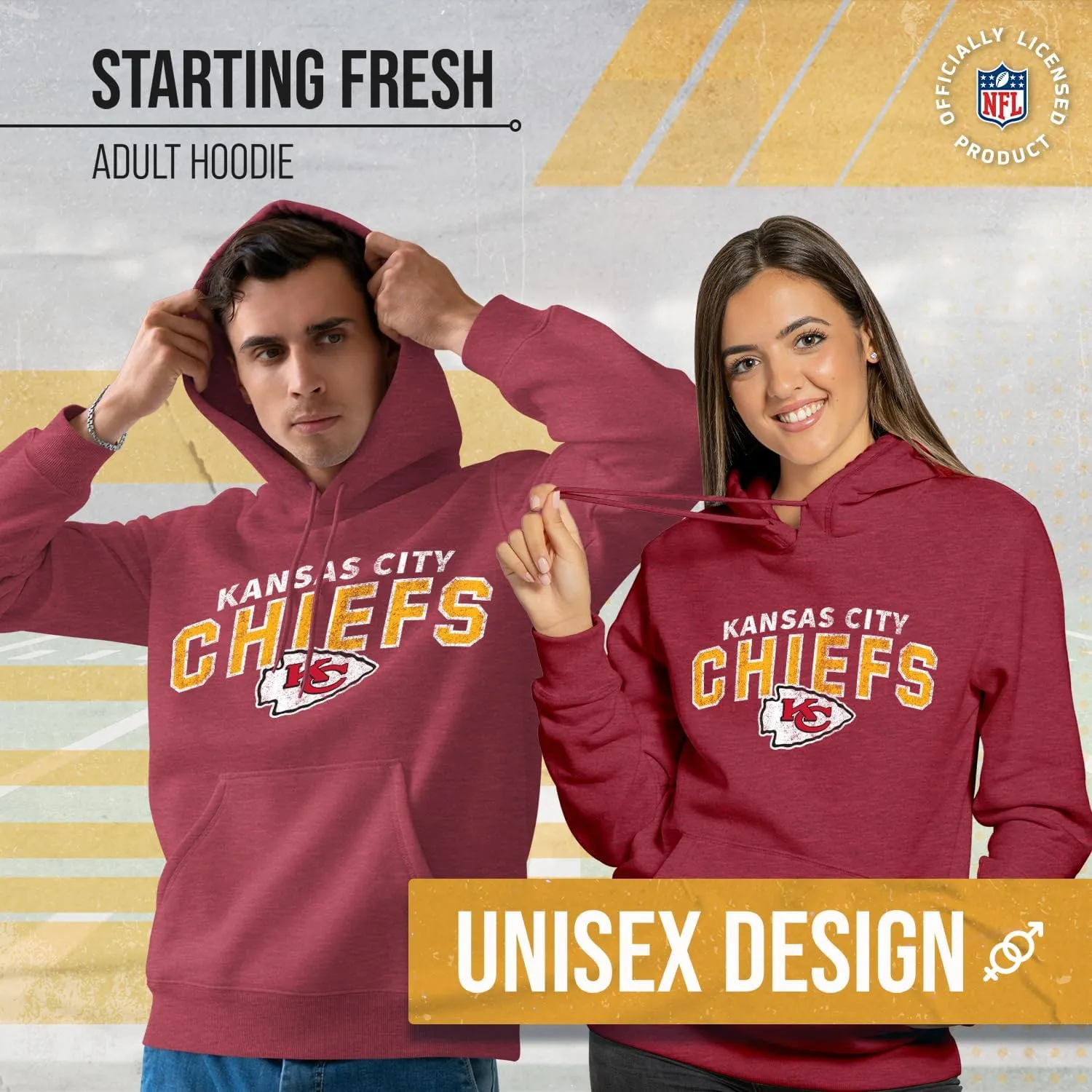Team Fan Apparel NFL Adult Unisex Starting Fresh Ultra Soft Fleece Hooded Sweatshirt, Heathered Football Hoodie