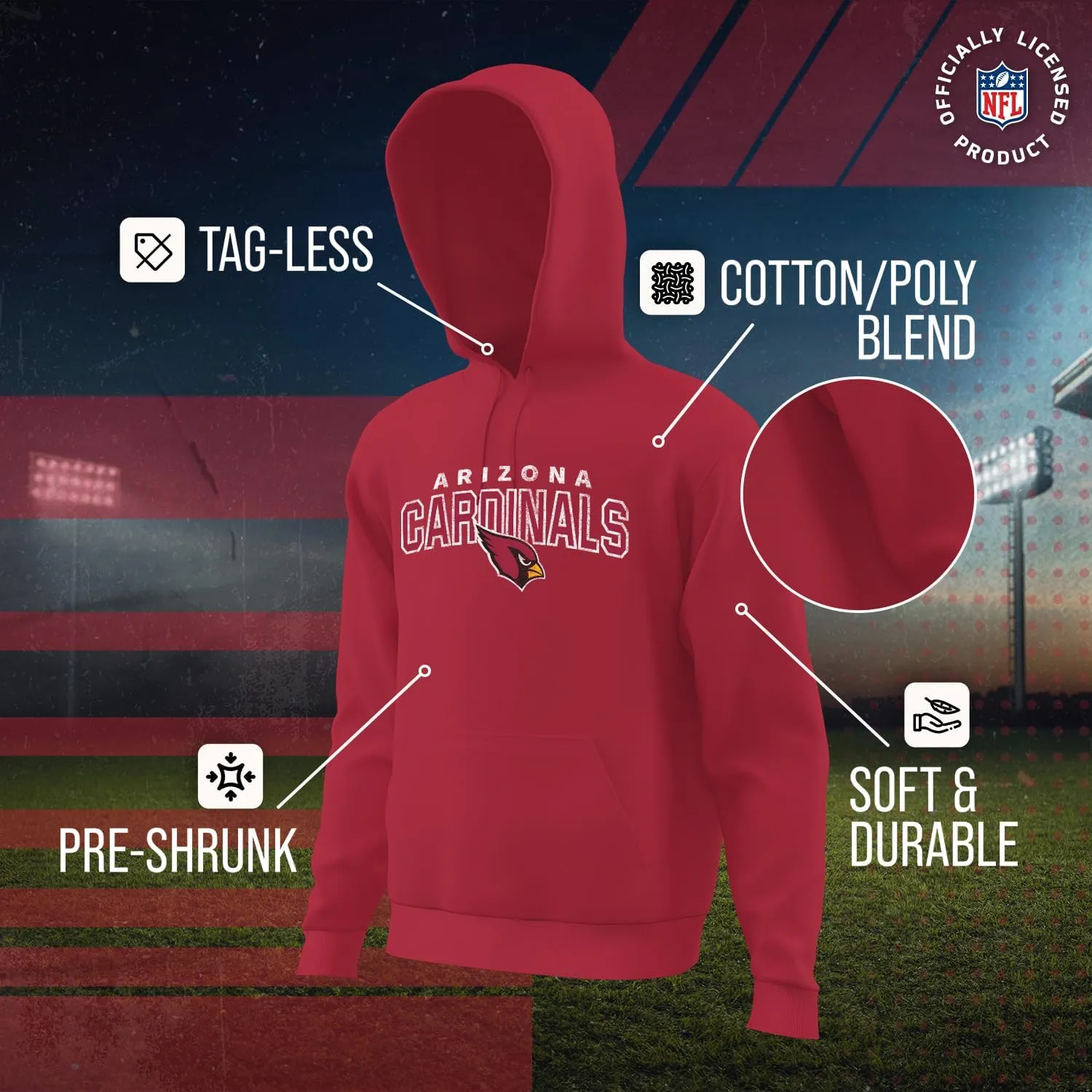 Team Fan Apparel NFL Adult Unisex Starting Fresh Ultra Soft Fleece Hooded Sweatshirt, Heathered Football Hoodie