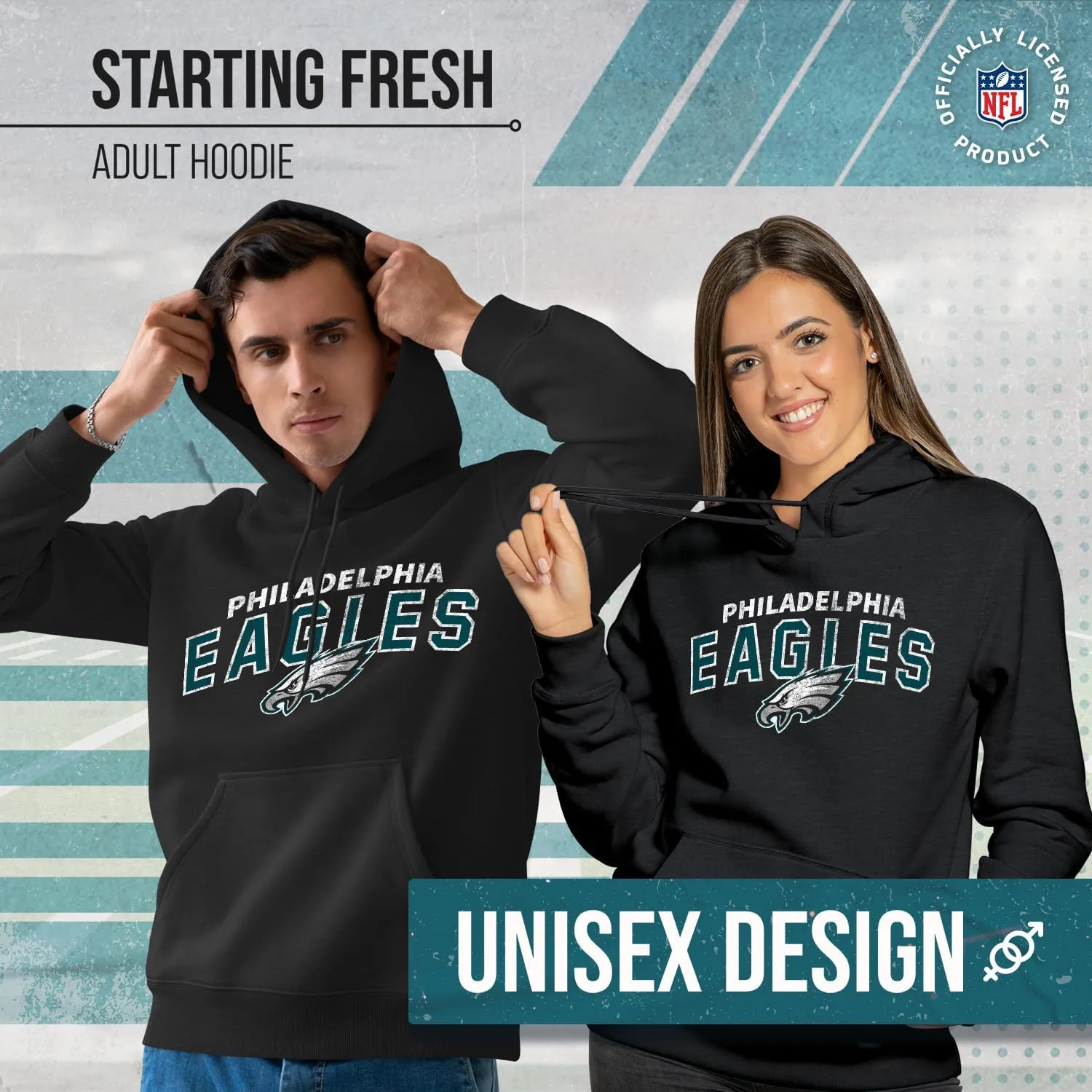 Team Fan Apparel NFL Adult Unisex Starting Fresh Ultra Soft Fleece Hooded Sweatshirt, Heathered Football Hoodie