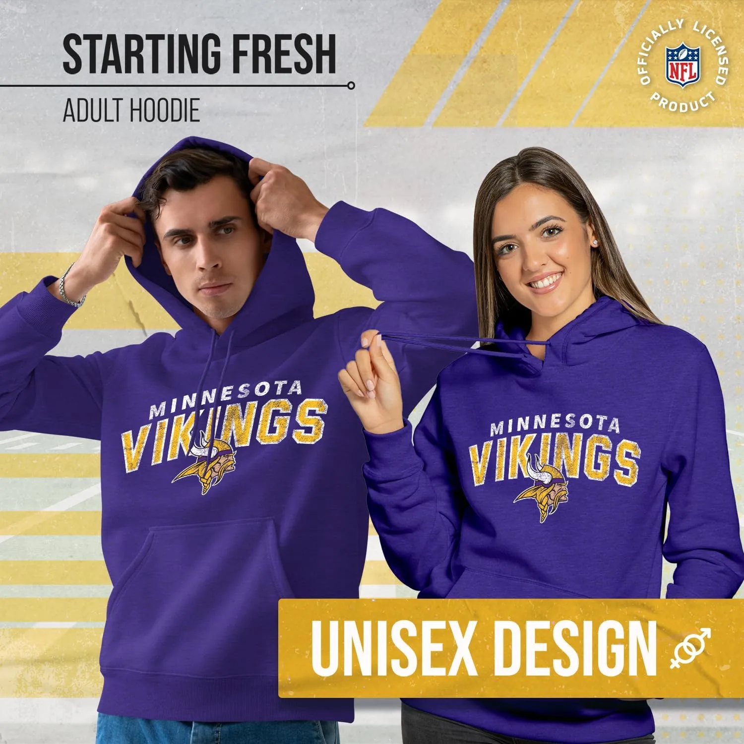 Team Fan Apparel NFL Adult Unisex Starting Fresh Ultra Soft Fleece Hooded Sweatshirt, Heathered Football Hoodie