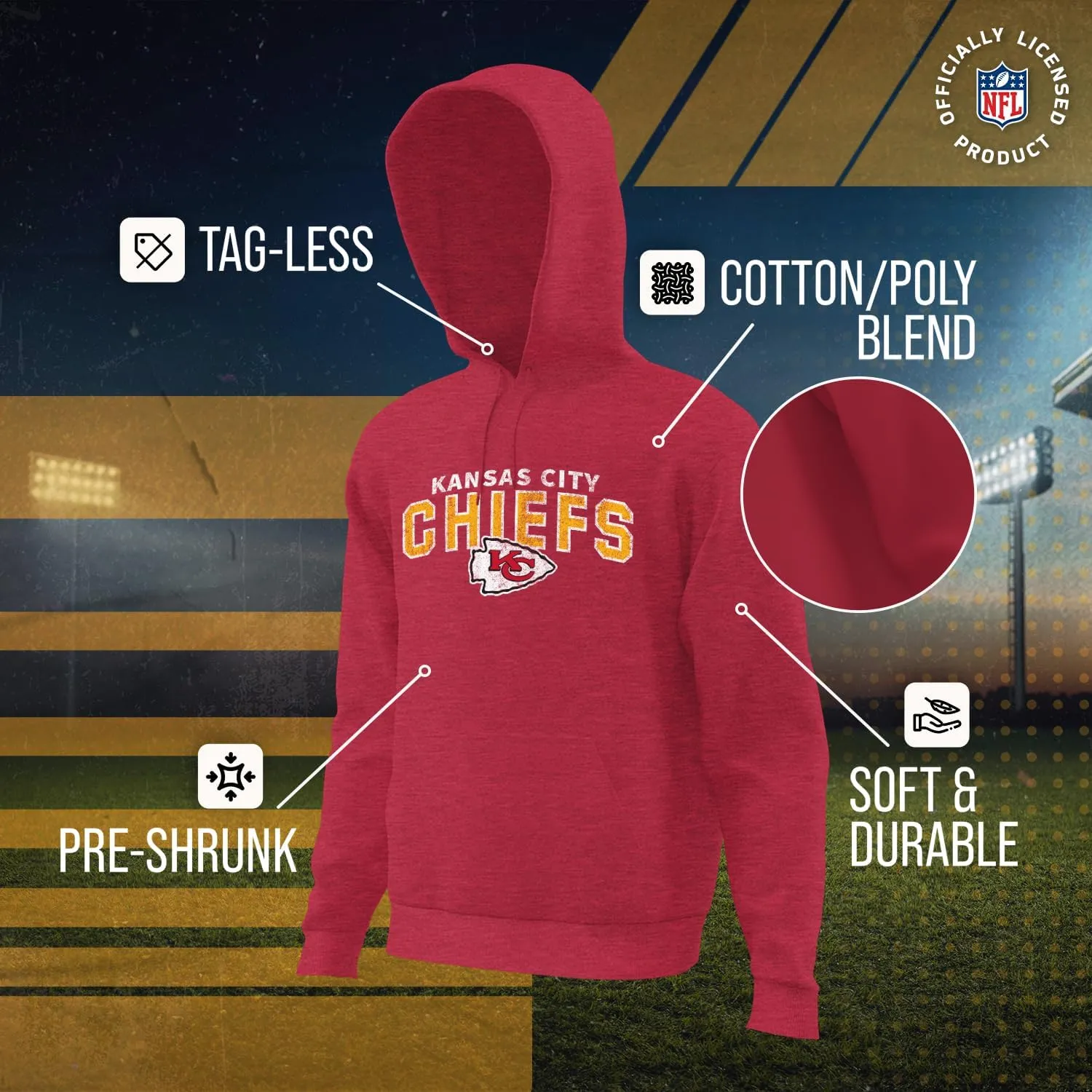 Team Fan Apparel NFL Adult Unisex Starting Fresh Ultra Soft Fleece Hooded Sweatshirt, Heathered Football Hoodie