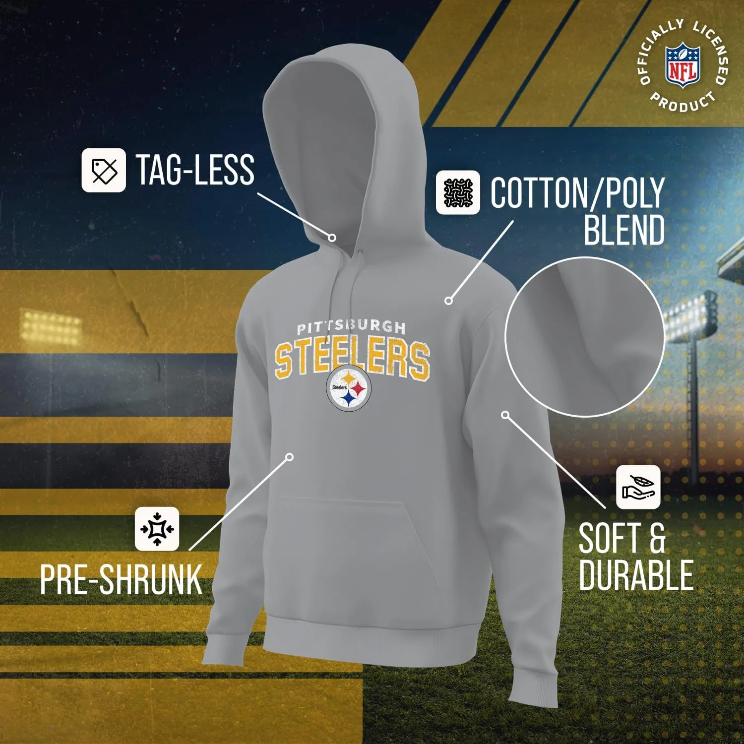 Team Fan Apparel NFL Adult Unisex Starting Fresh Ultra Soft Fleece Hooded Sweatshirt, Heathered Football Hoodie