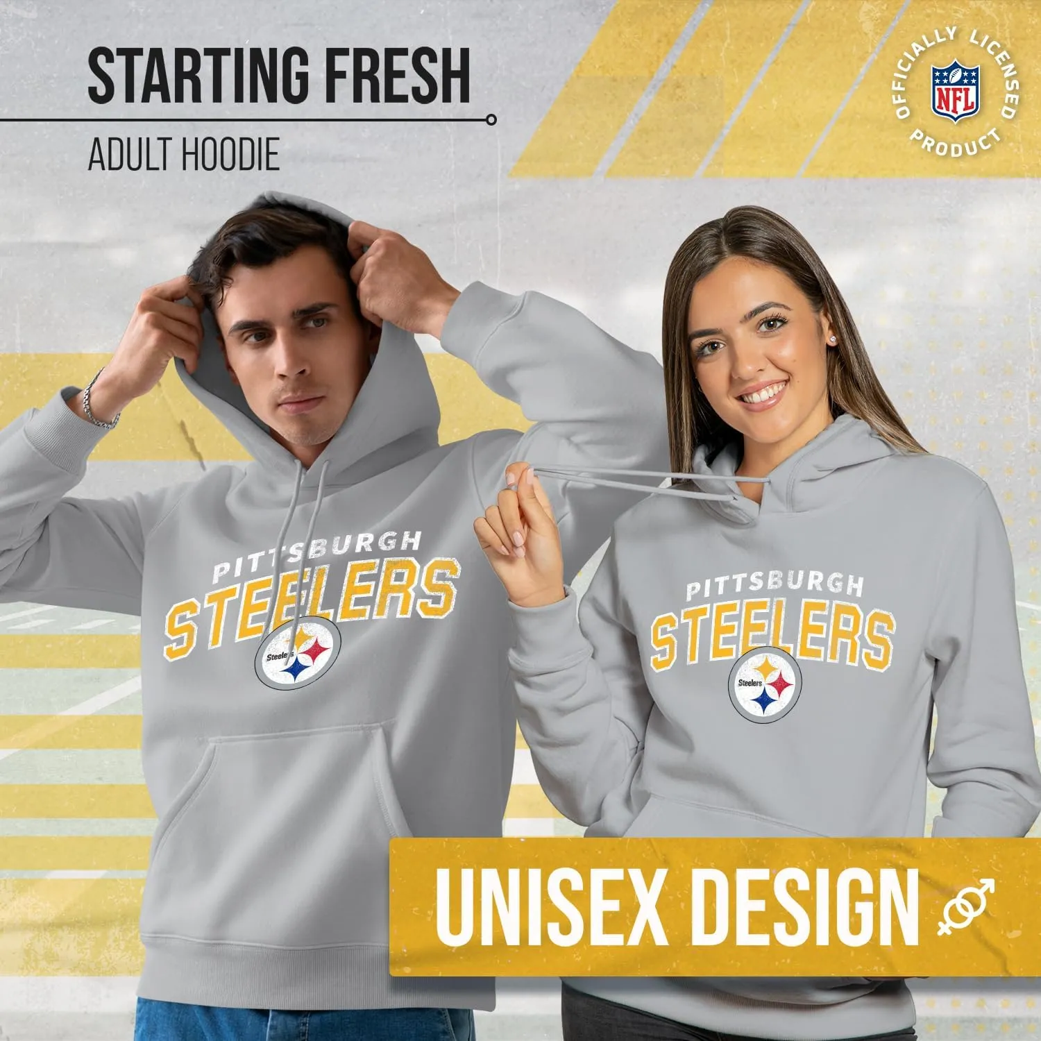 Team Fan Apparel NFL Adult Unisex Starting Fresh Ultra Soft Fleece Hooded Sweatshirt, Heathered Football Hoodie