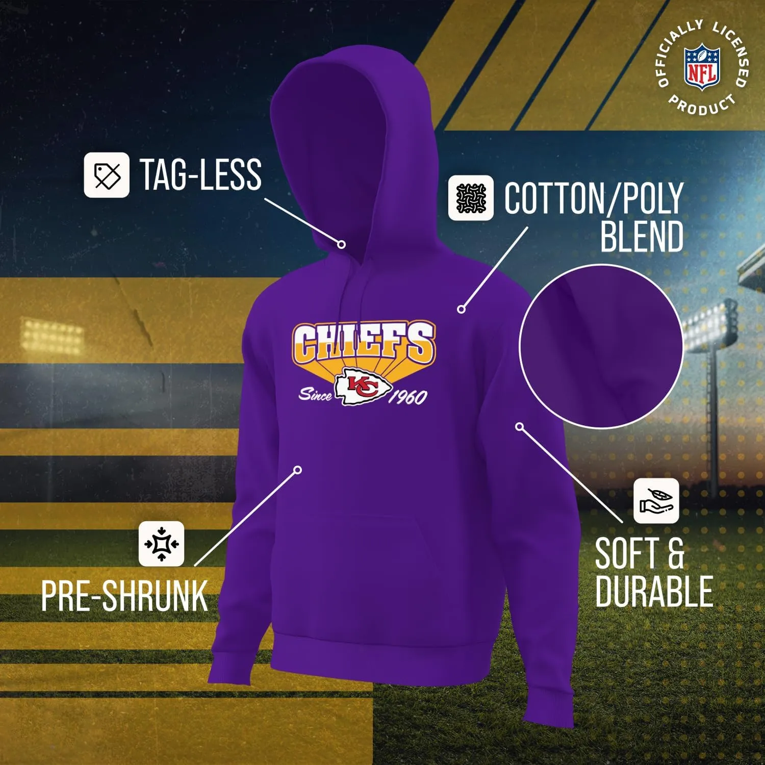 Team Fan Apparel NFL Adult Unisex Vintage Block Ultra Soft Fleece Hooded Sweatshirt, Officially Licensed Football Performance