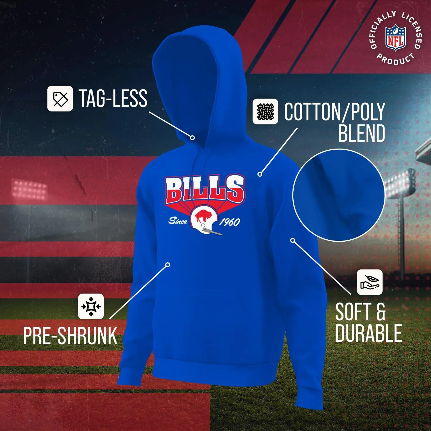 Team Fan Apparel NFL Adult Unisex Vintage Block Ultra Soft Fleece Hooded Sweatshirt, Officially Licensed Football Performance