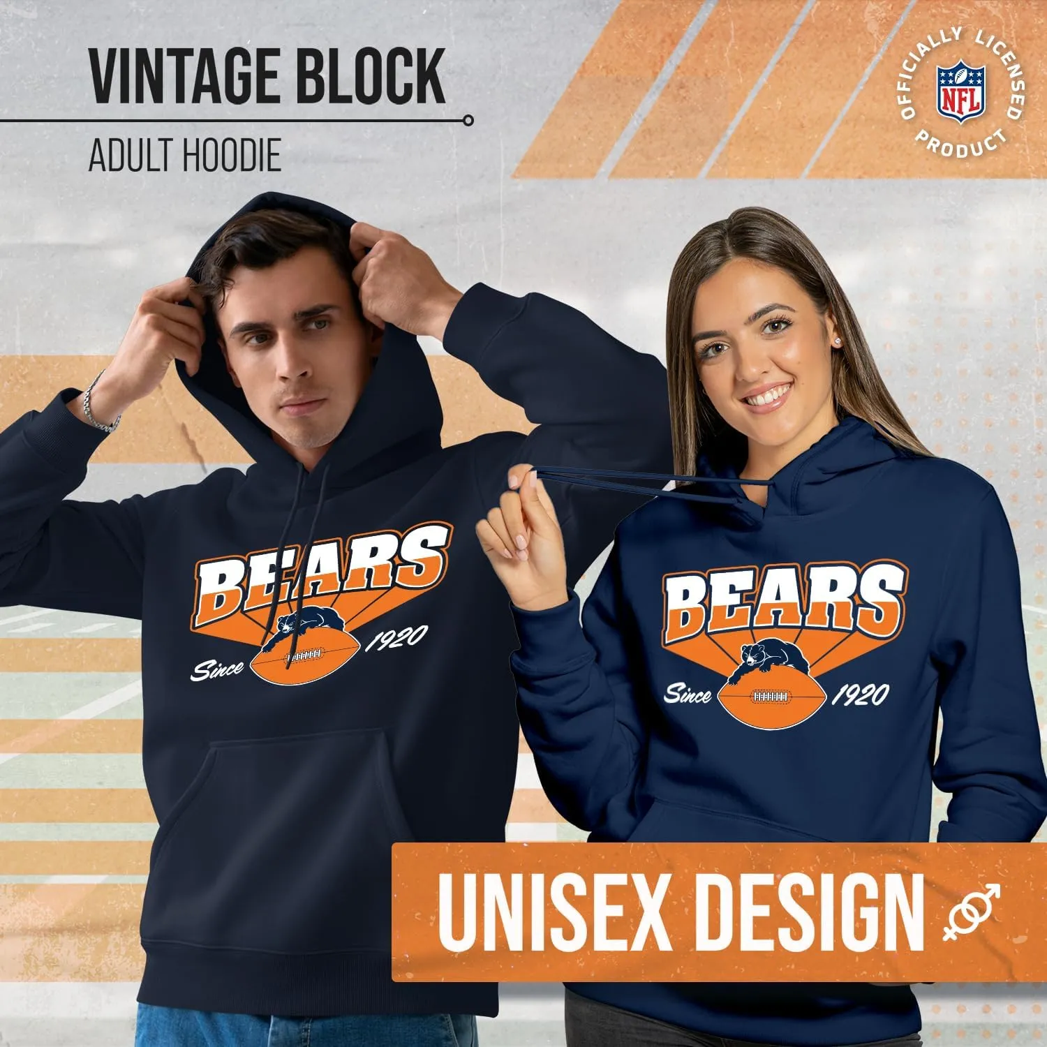 Team Fan Apparel NFL Adult Unisex Vintage Block Ultra Soft Fleece Hooded Sweatshirt, Officially Licensed Football Performance