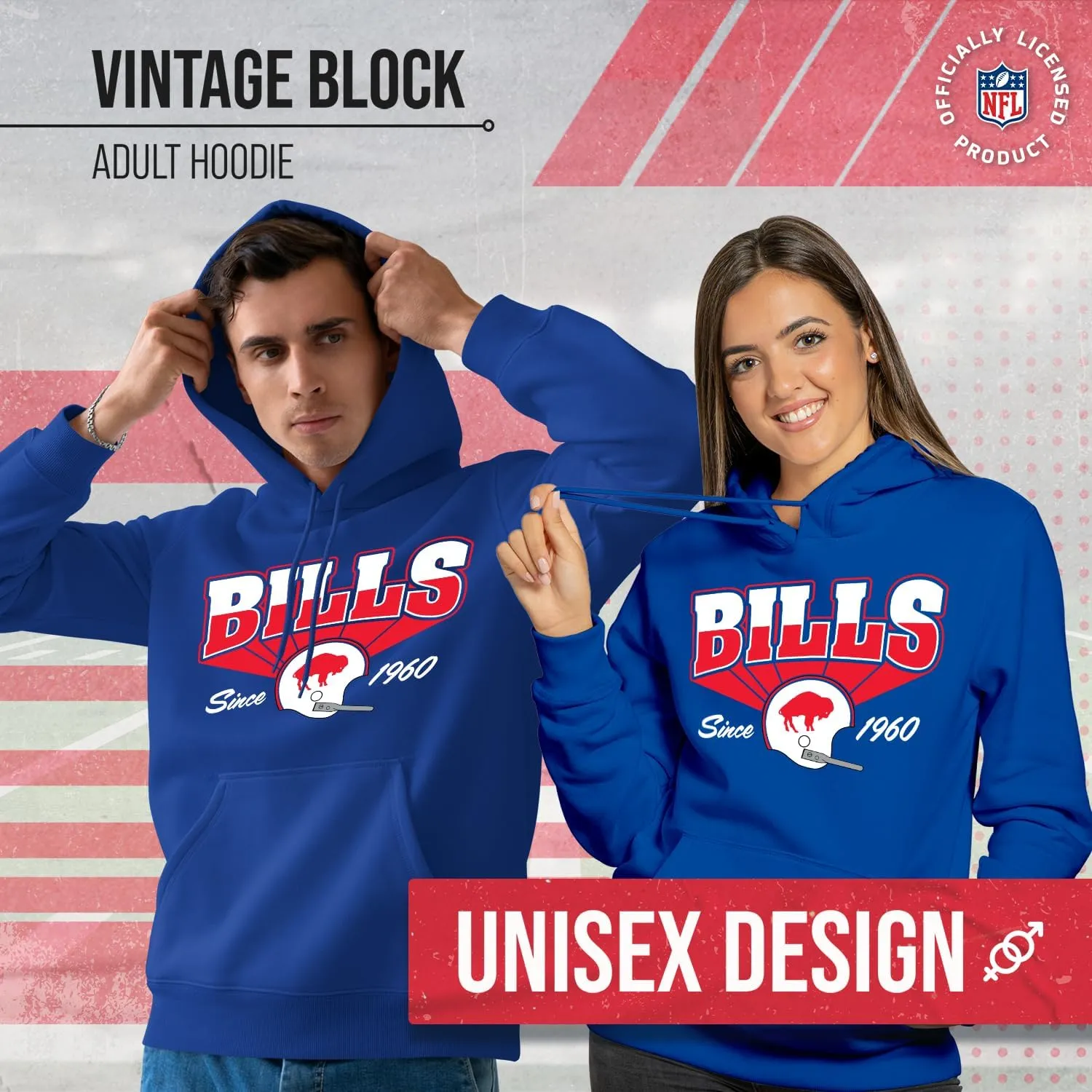 Team Fan Apparel NFL Adult Unisex Vintage Block Ultra Soft Fleece Hooded Sweatshirt, Officially Licensed Football Performance