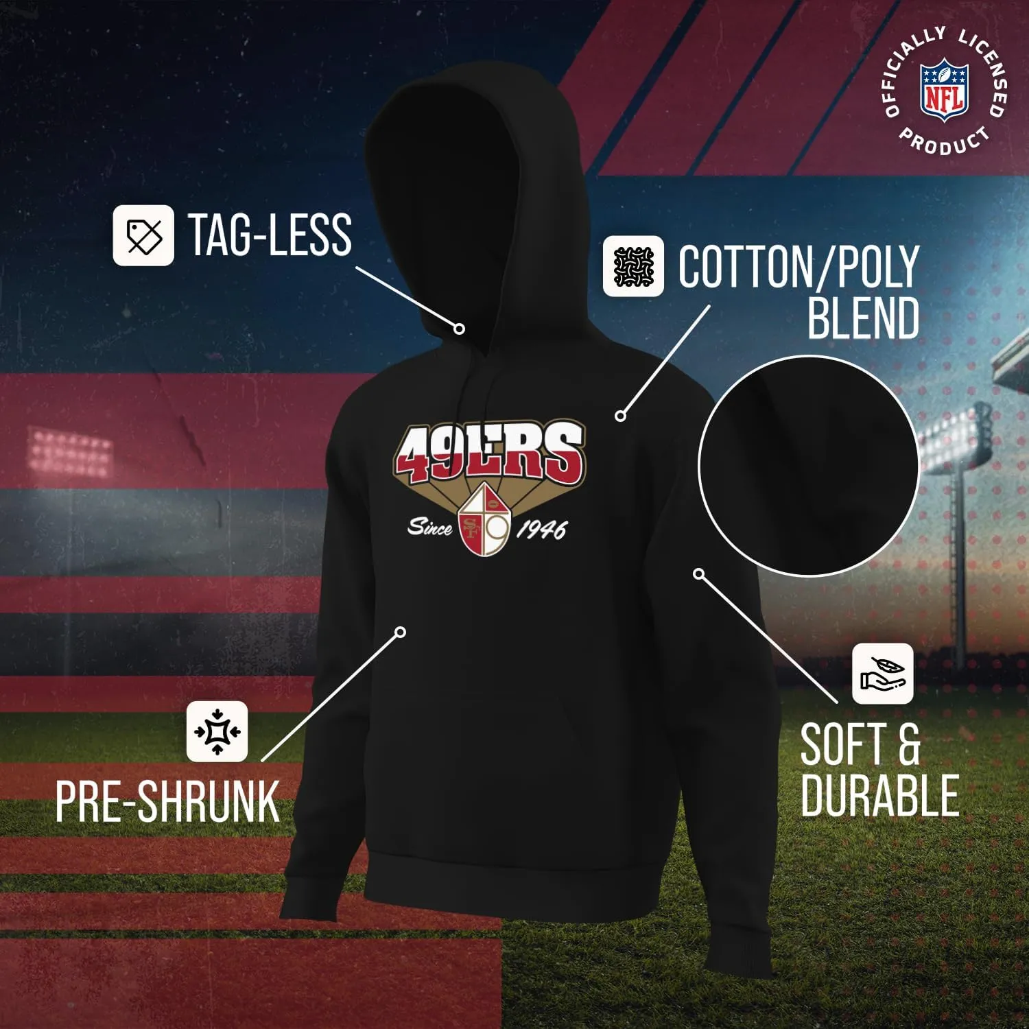 Team Fan Apparel NFL Adult Unisex Vintage Block Ultra Soft Fleece Hooded Sweatshirt, Officially Licensed Football Performance