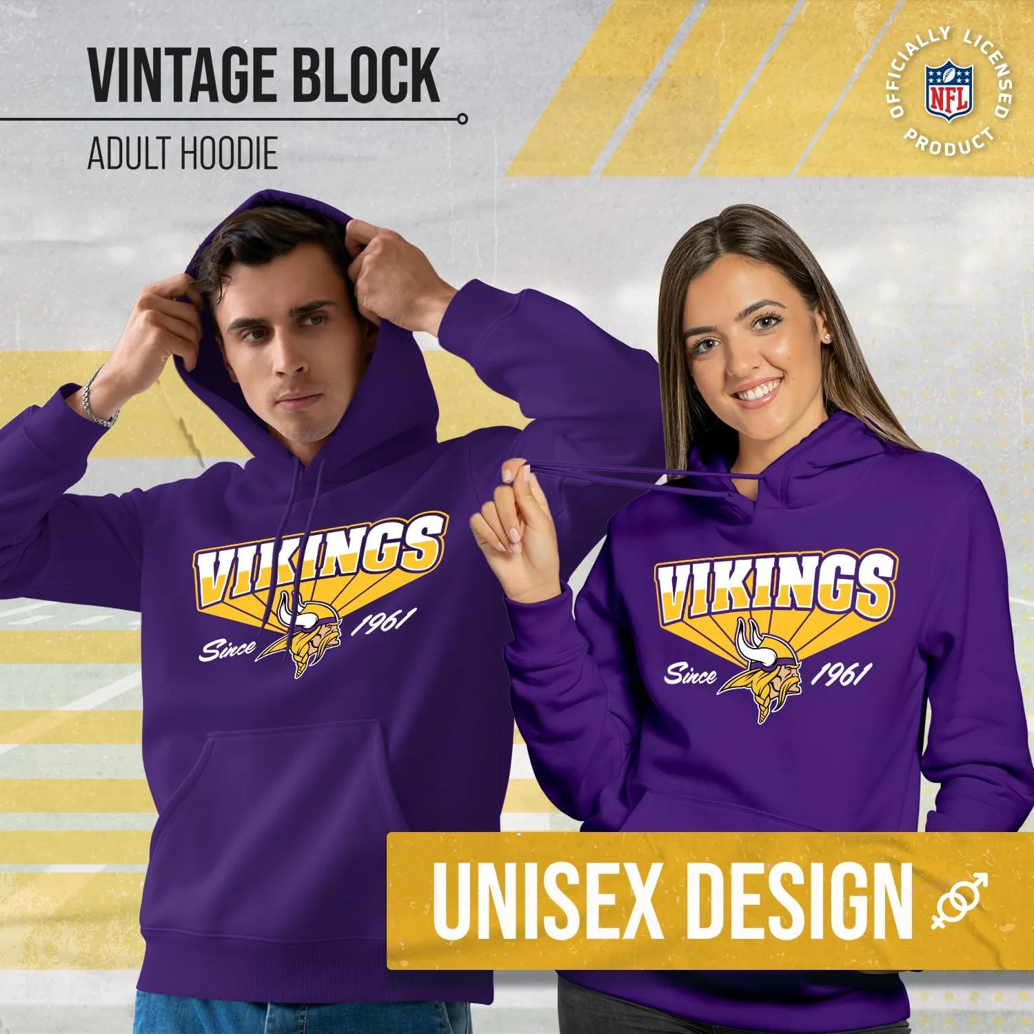 Team Fan Apparel NFL Adult Unisex Vintage Block Ultra Soft Fleece Hooded Sweatshirt, Officially Licensed Football Performance