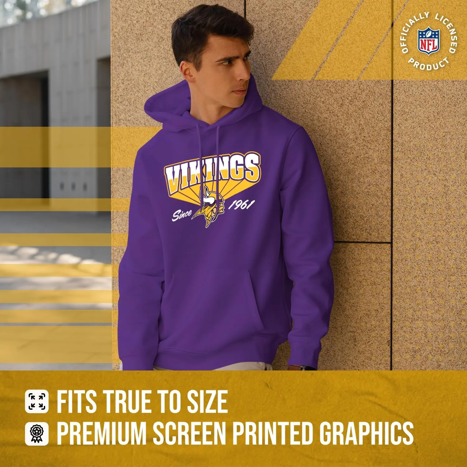 Team Fan Apparel NFL Adult Unisex Vintage Block Ultra Soft Fleece Hooded Sweatshirt, Officially Licensed Football Performance