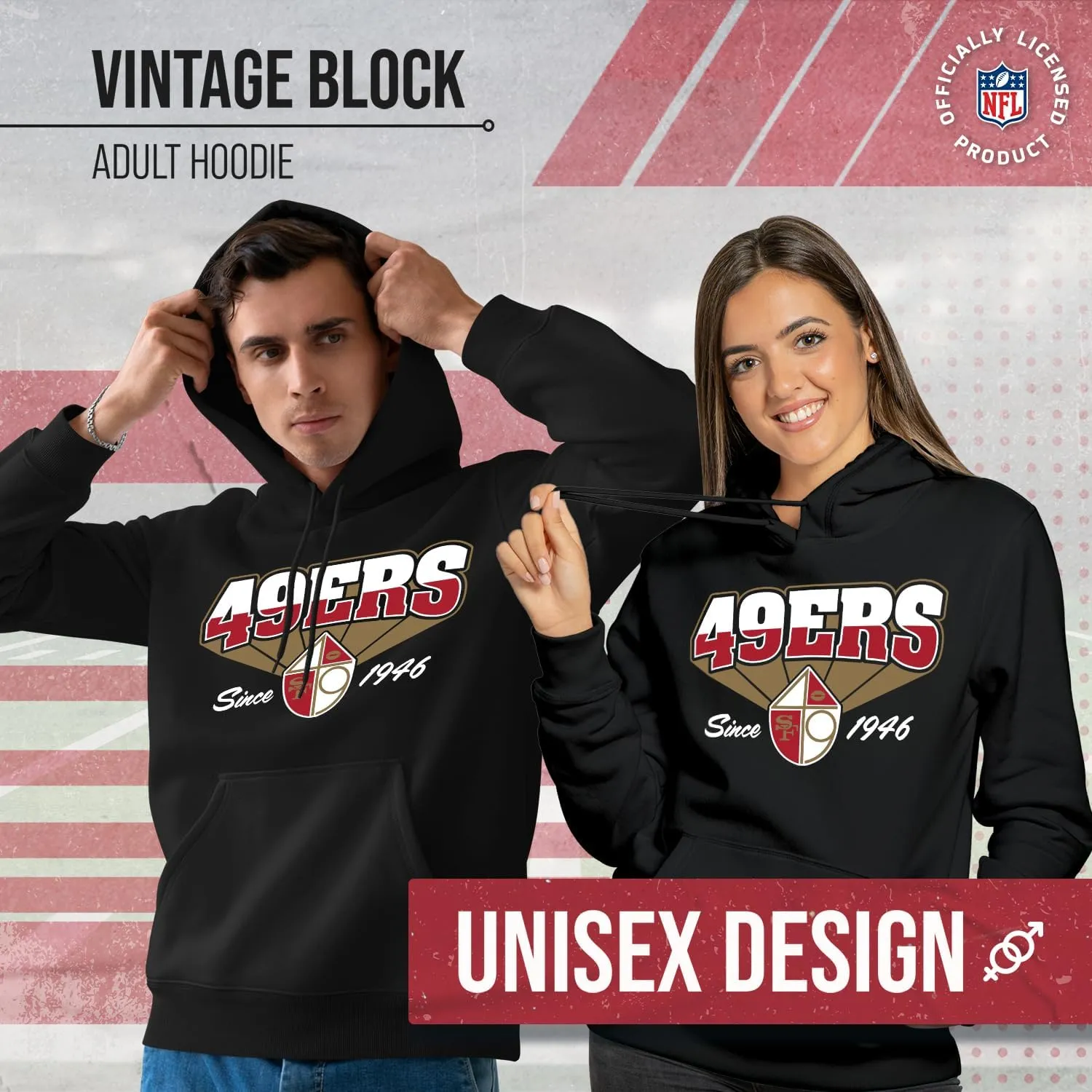 Team Fan Apparel NFL Adult Unisex Vintage Block Ultra Soft Fleece Hooded Sweatshirt, Officially Licensed Football Performance
