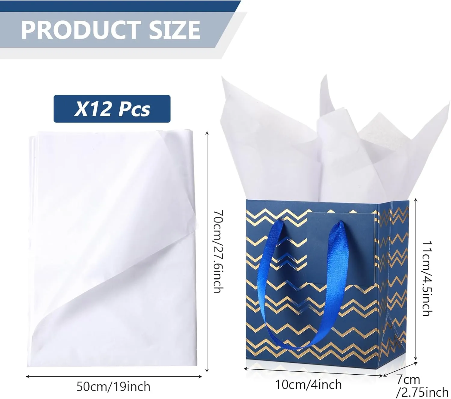 Tenare 24 Pcs Small Gift Bags with Handle Tissue Paper Tag Mini Metallic Paper Bag for Mother's Day Father's Day Graduation Summer Party Favor Supplies(Blue Gold,4x2.75x4.5 Inch)