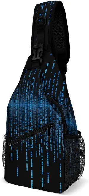 The Blue Binary Matrix Sling Bag for Men Women Travel Crossbody Bags Large Hiking Sling Backpack Chest Bag Man Purse