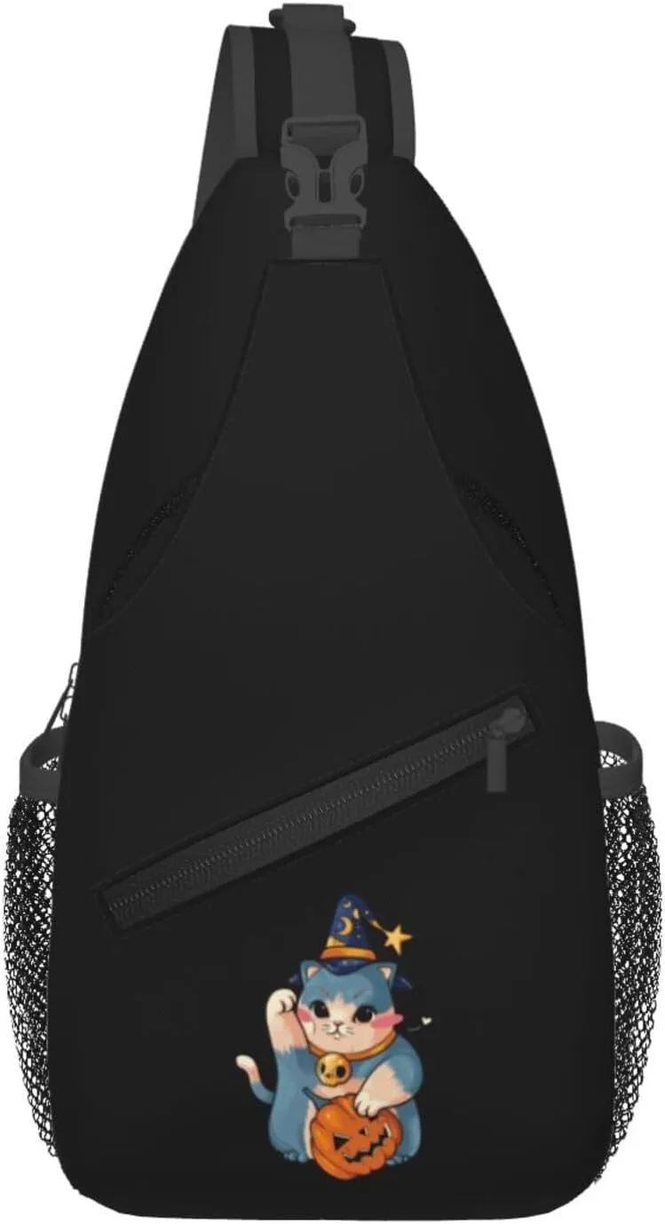 The Cat Wearing A Skull Necklace Crossbody Bags For Women Men Chest Backpack Gym Shoulder Bag Travel Outdoor Sports Casual Crossbody Bags
