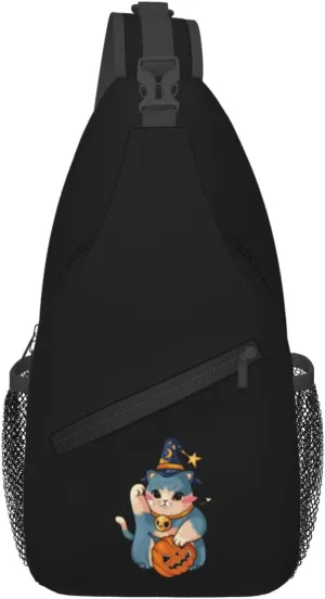 The Cat Wearing A Skull Necklace Crossbody Bags For Women Men Chest Backpack Gym Shoulder Bag Travel Outdoor Sports Casual Crossbody Bags