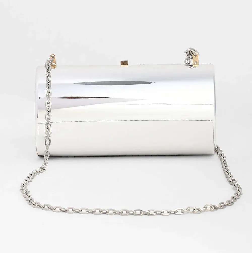 The Columner Clutch Bag – Metallic Silver – A Bold Statement of Modern Elegance