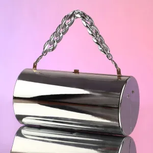 The Columner Clutch Bag – Metallic Silver – A Bold Statement of Modern Elegance