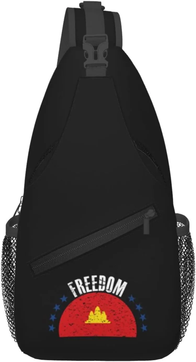 The Democratic Kampuchea Flag And Freedom Crossbody Bags For Women Men Chest Backpack Gym Shoulder Bag Travel Outdoor Sports Casual Crossbody Bags