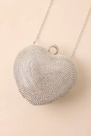 The Heart’s Haven Silver Rhinestone Heart Clutch