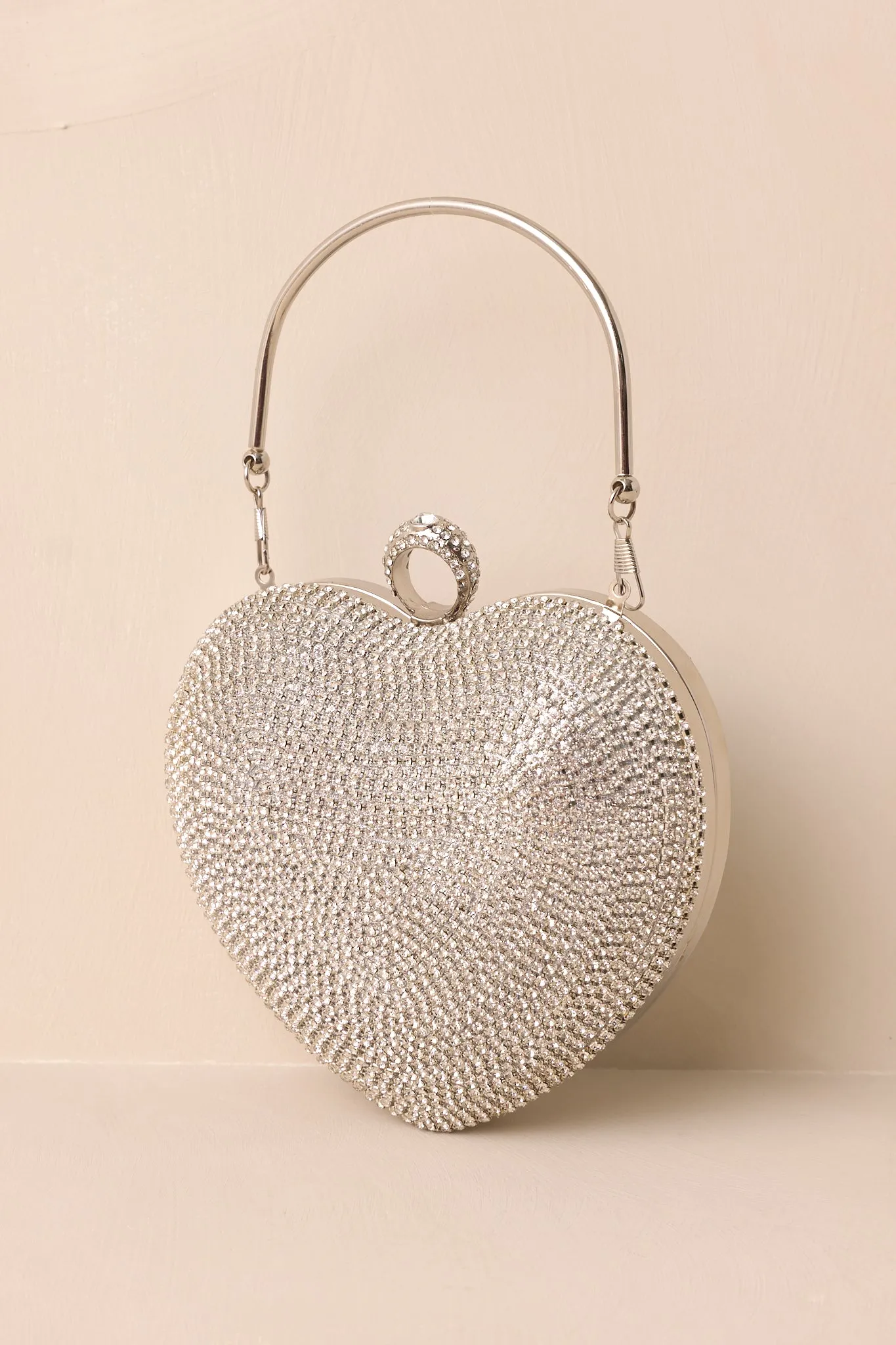 The Heart’s Haven Silver Rhinestone Heart Clutch